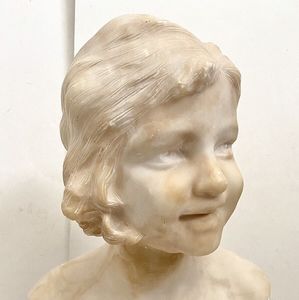 Alabaster Bust Of A Young Girl Signed Berzo Pedrini Italy 17.5”